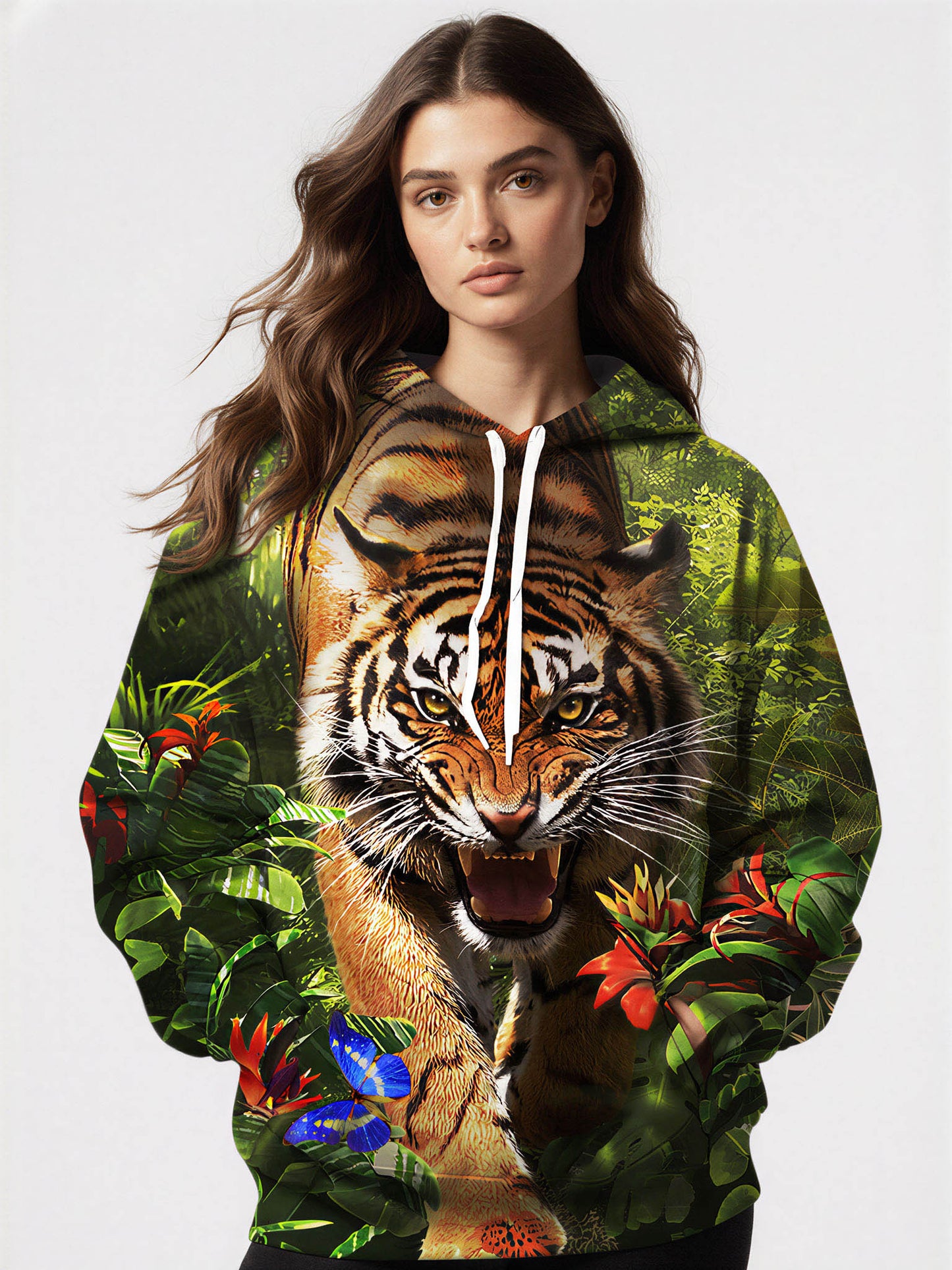 Tiger Jungle 3D All Over Print Hoodie for Men Women, Wild Animal Graphic Pullover Sweatshirt