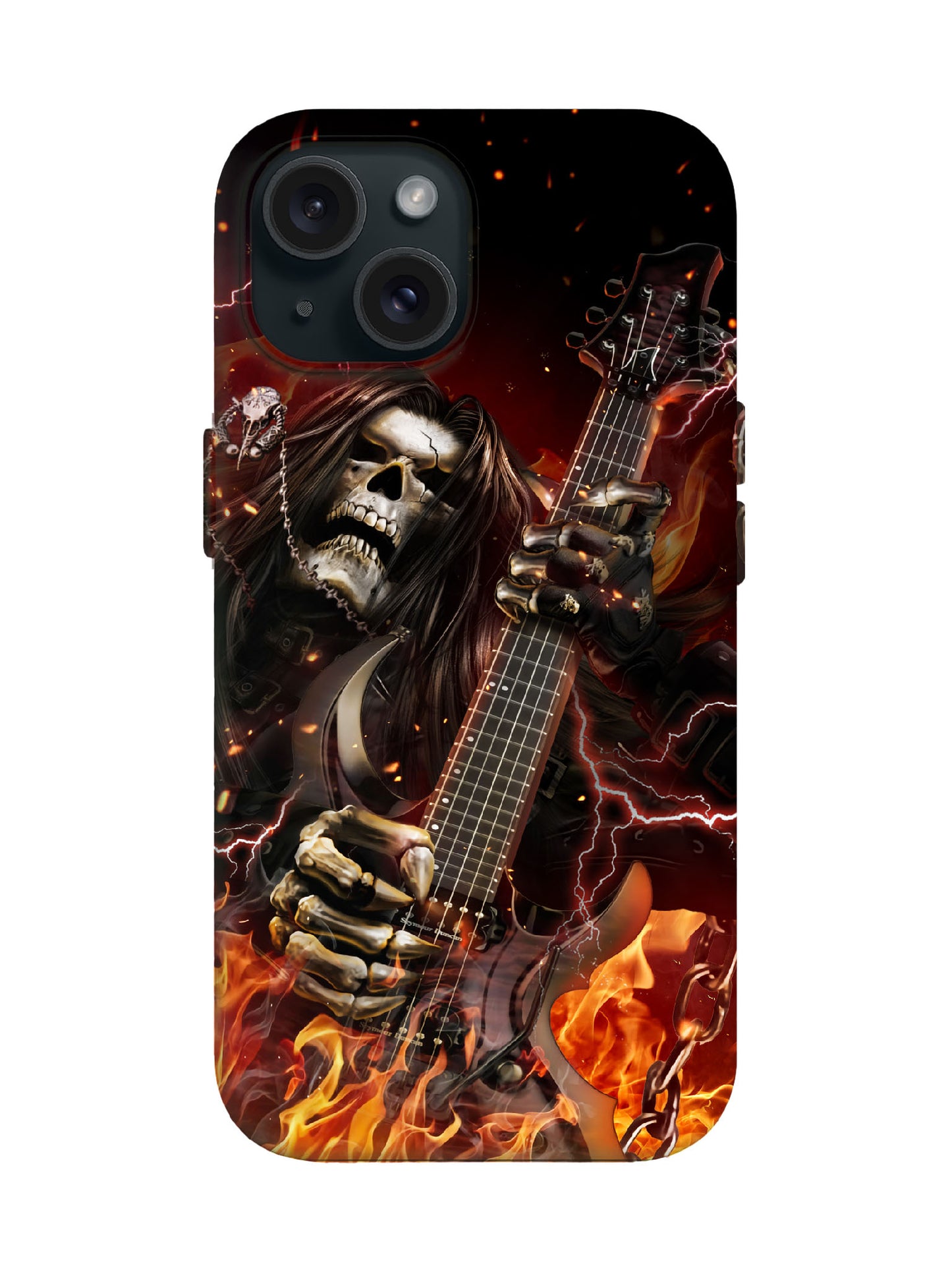 Skull Guitar Flame Lightning Edgy Hardcore Tough Phone Case