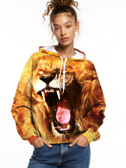 Blazing Lion Head 3D Print Hoodie | Bold Flame Animal Graphic Streetwear