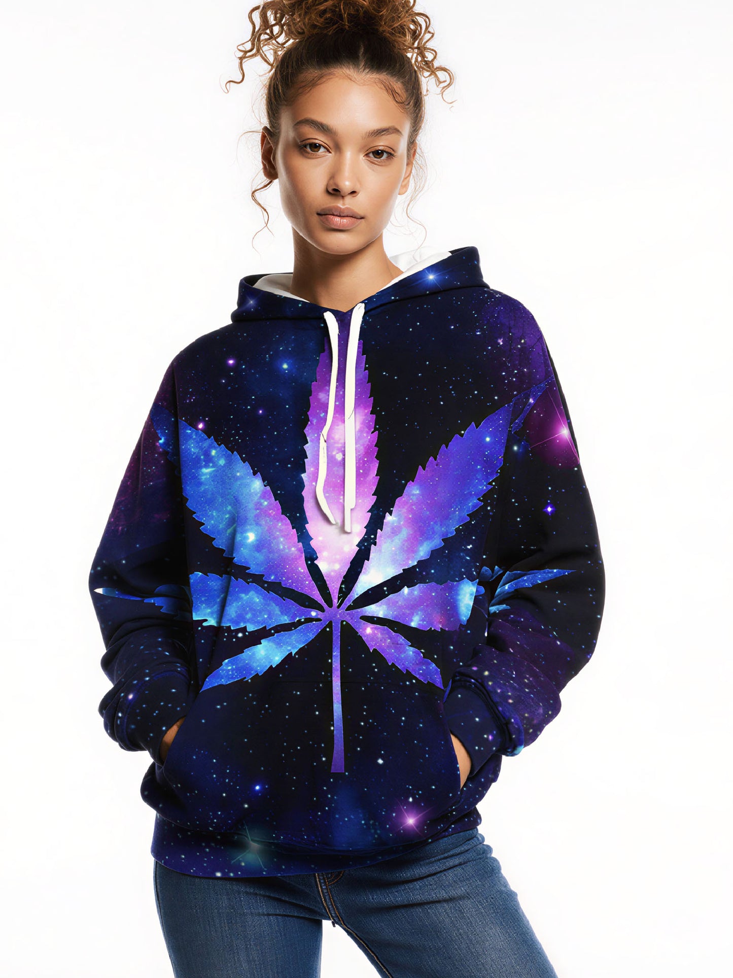Galaxy Cannabis Leaf 3D All Over Print Hoodie Unisex Soft Cotton Blend Streetwear