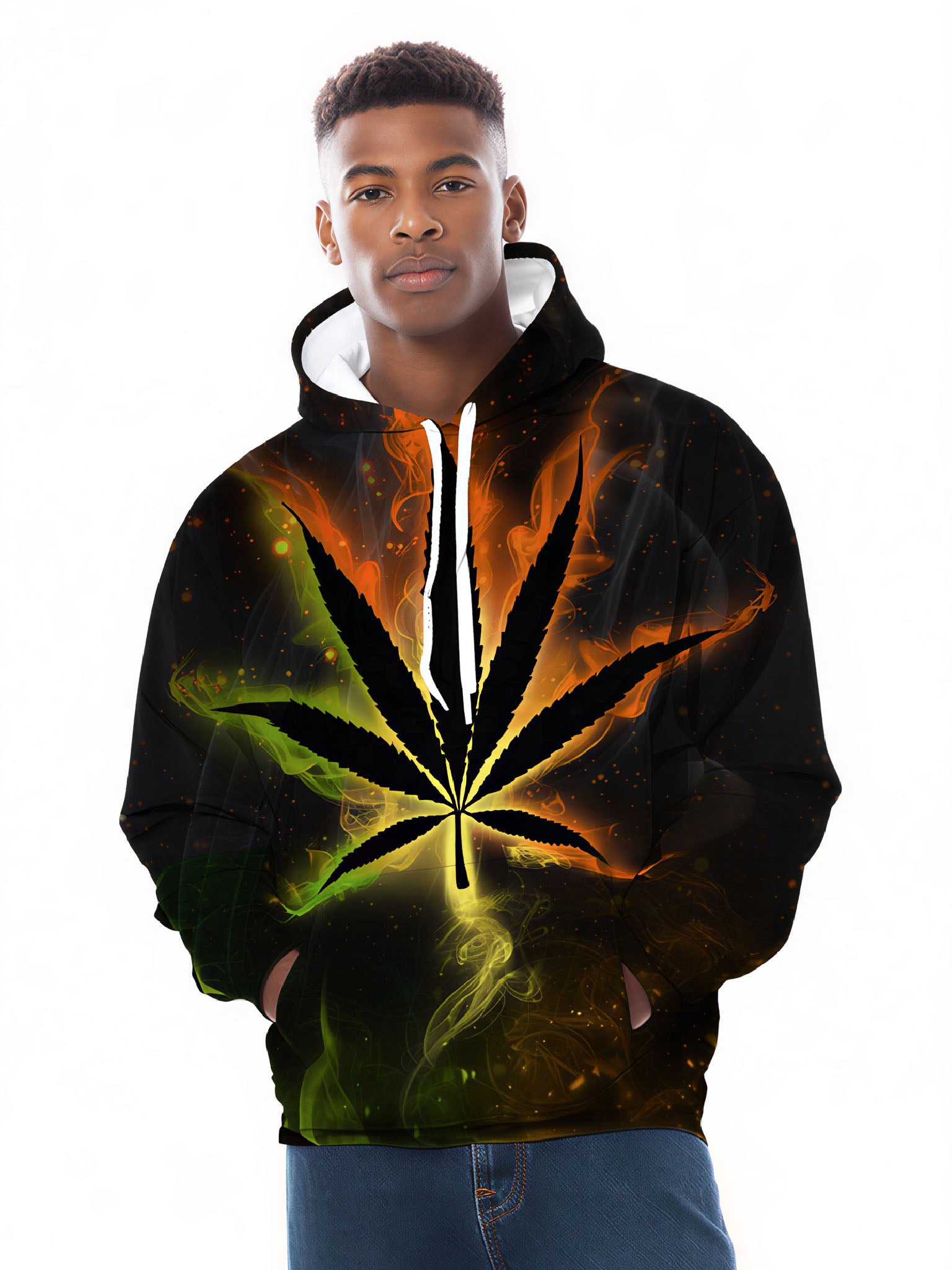 Bold Smoky Fire Cannabis 3D All-Over Print Hoodie for Men & Women