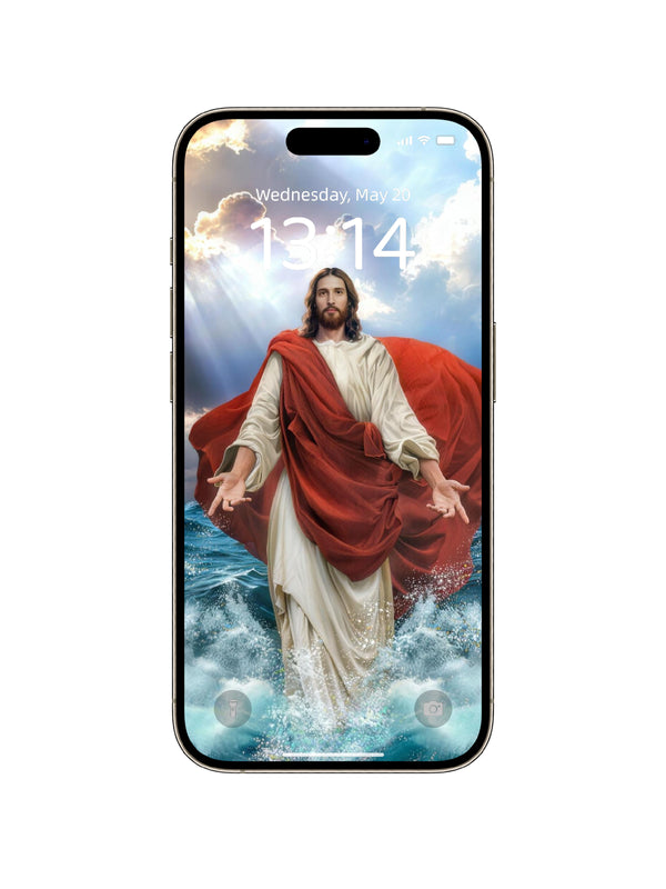 Jesus Walking On Sea With Red Cloak Digital Wallpaper