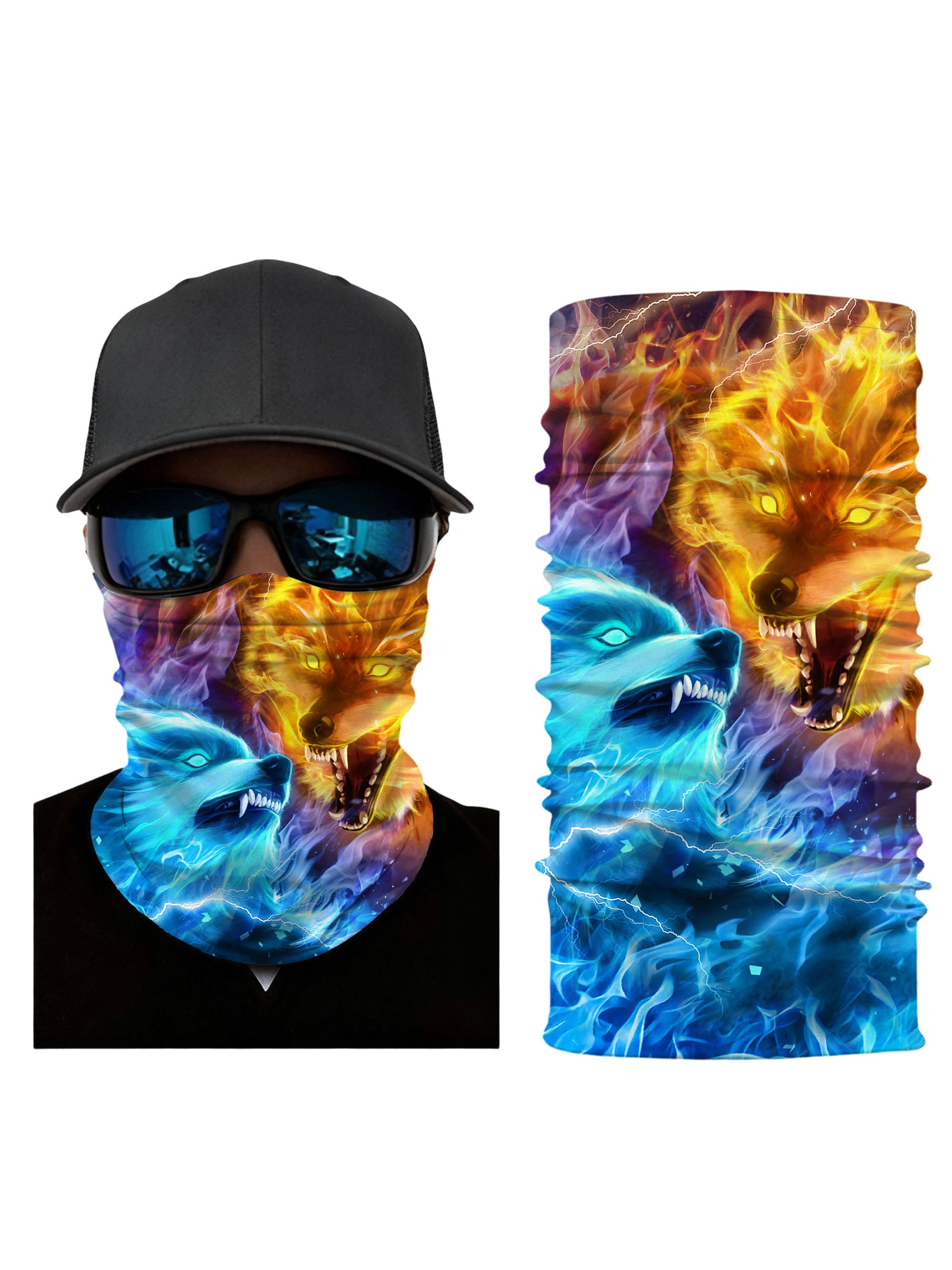 3D Ice & Fire Wolves Neck Gaiter – Streetwear UV Mask
