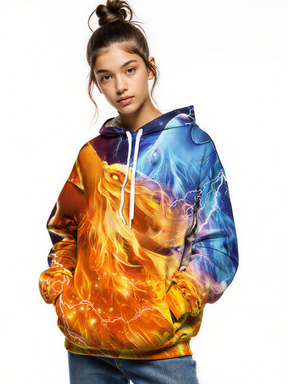 Unisex 3D All Over Print Hoodie Fire Wolf Galaxy Lightning Aesthetic Pullover