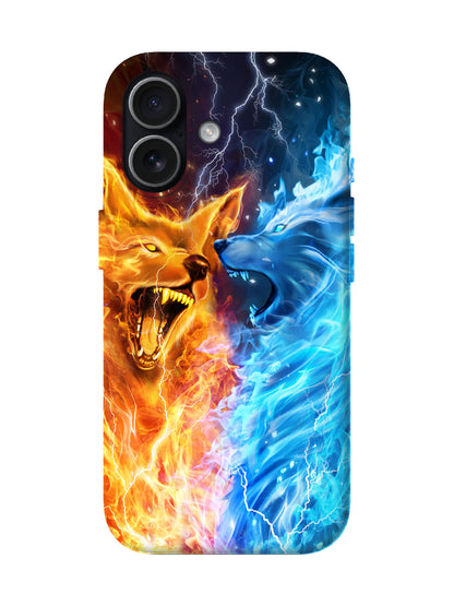 Fire and Ice Wolves Edgy Cyberpunk Tough Phone Case