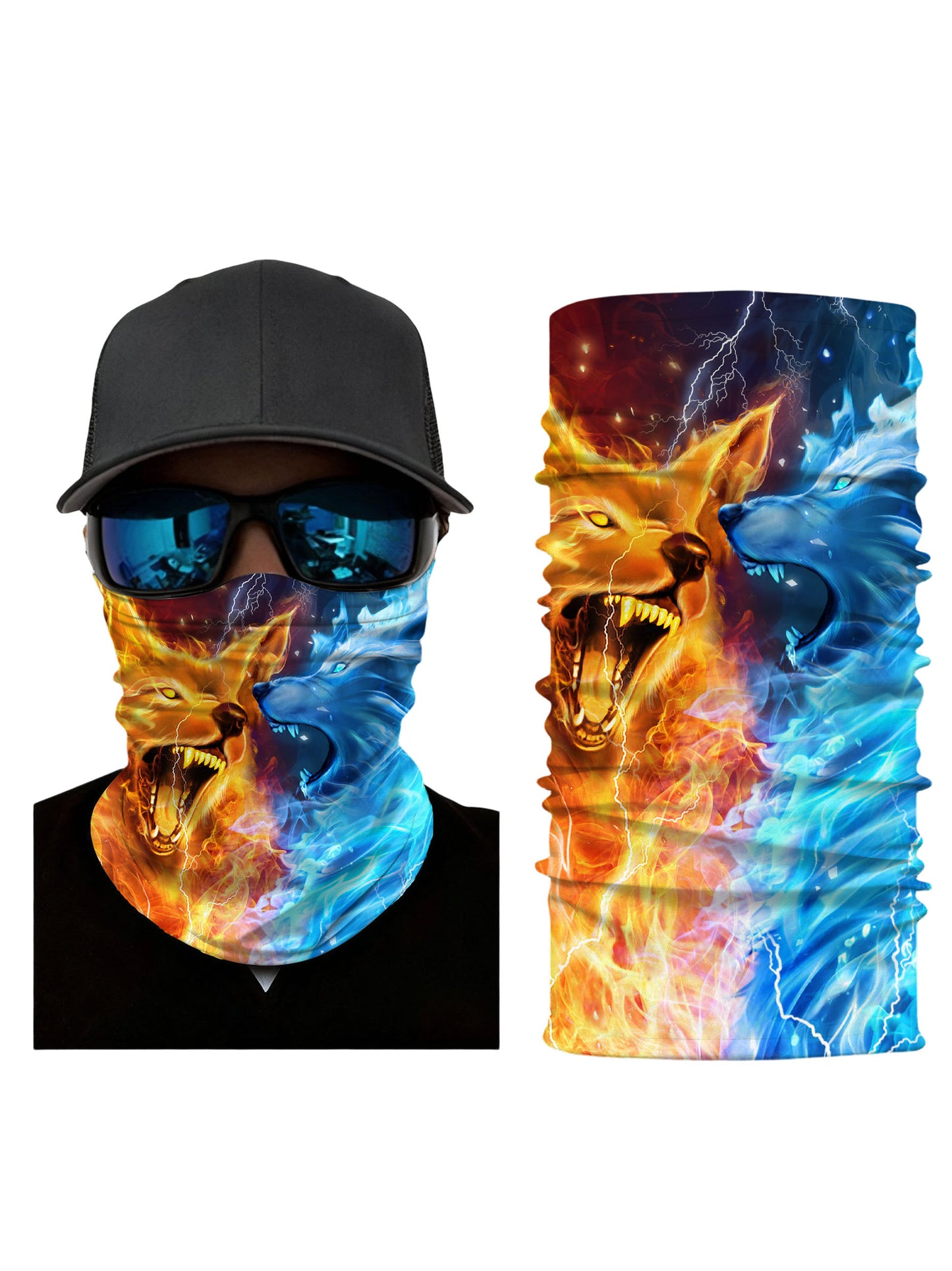 3D All Over Print Fire & Ice Wolf Dual Face Design, Streetwear Aesthetic, Soft Cotton Blend, Loose Fit for Men and Women
