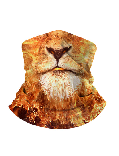 Unisex Neck Gaiter with 3D All Over Print Fiery Lion Head Design Streetwear Aesthetic Breathable Fabric Soft