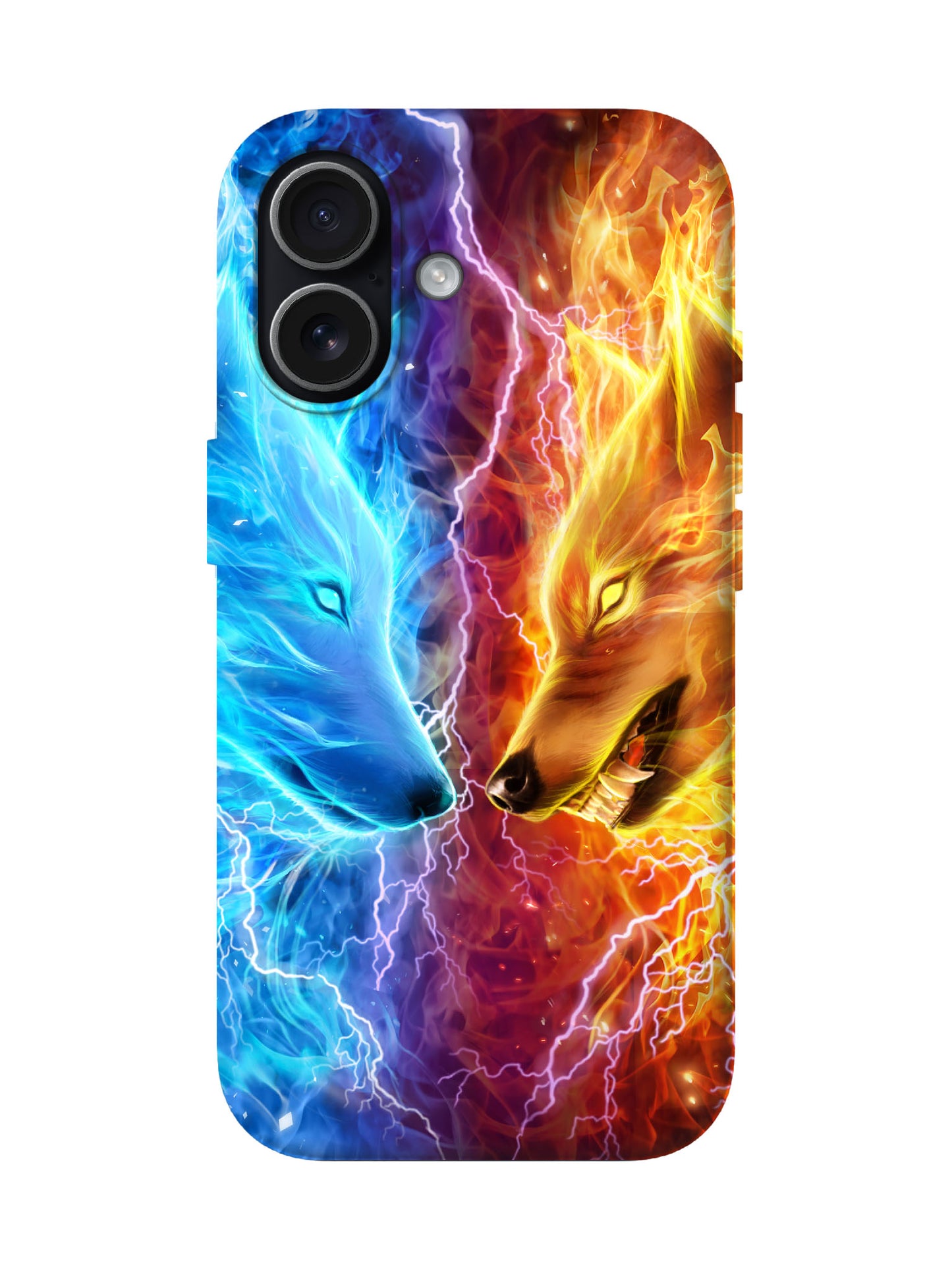 Dual Wolf Flame Lightning Edgy Tough Phone Case