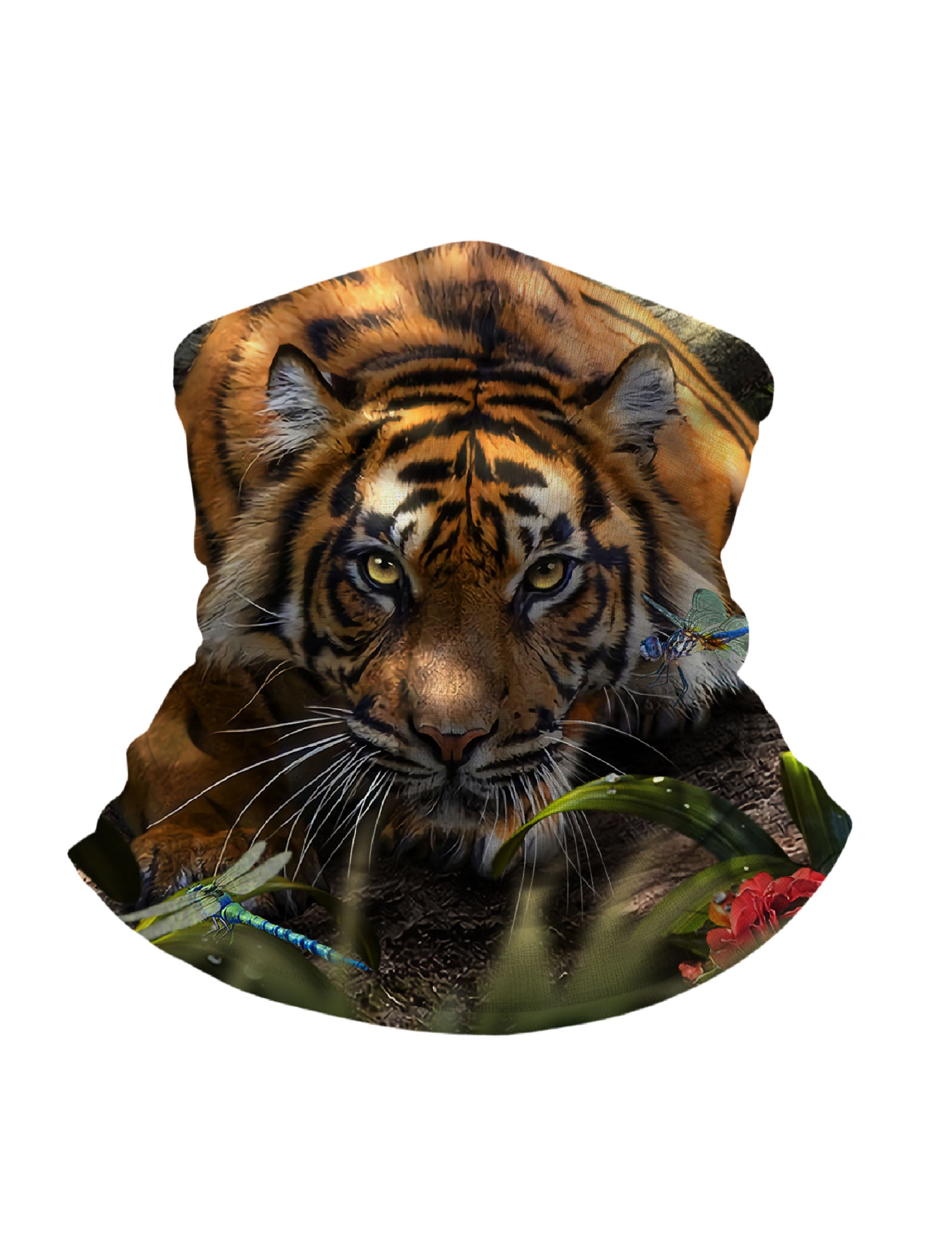 Unisex 3D Tiger Face & Tropical Flowers Neck Gaiter – Nature Aesthetic, Breathable for Outdoor Wear