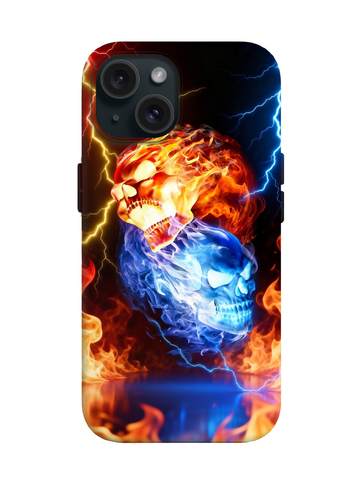 Dual Skull Flame and Lightning Edgy Cyberpunk Tough Phone Case