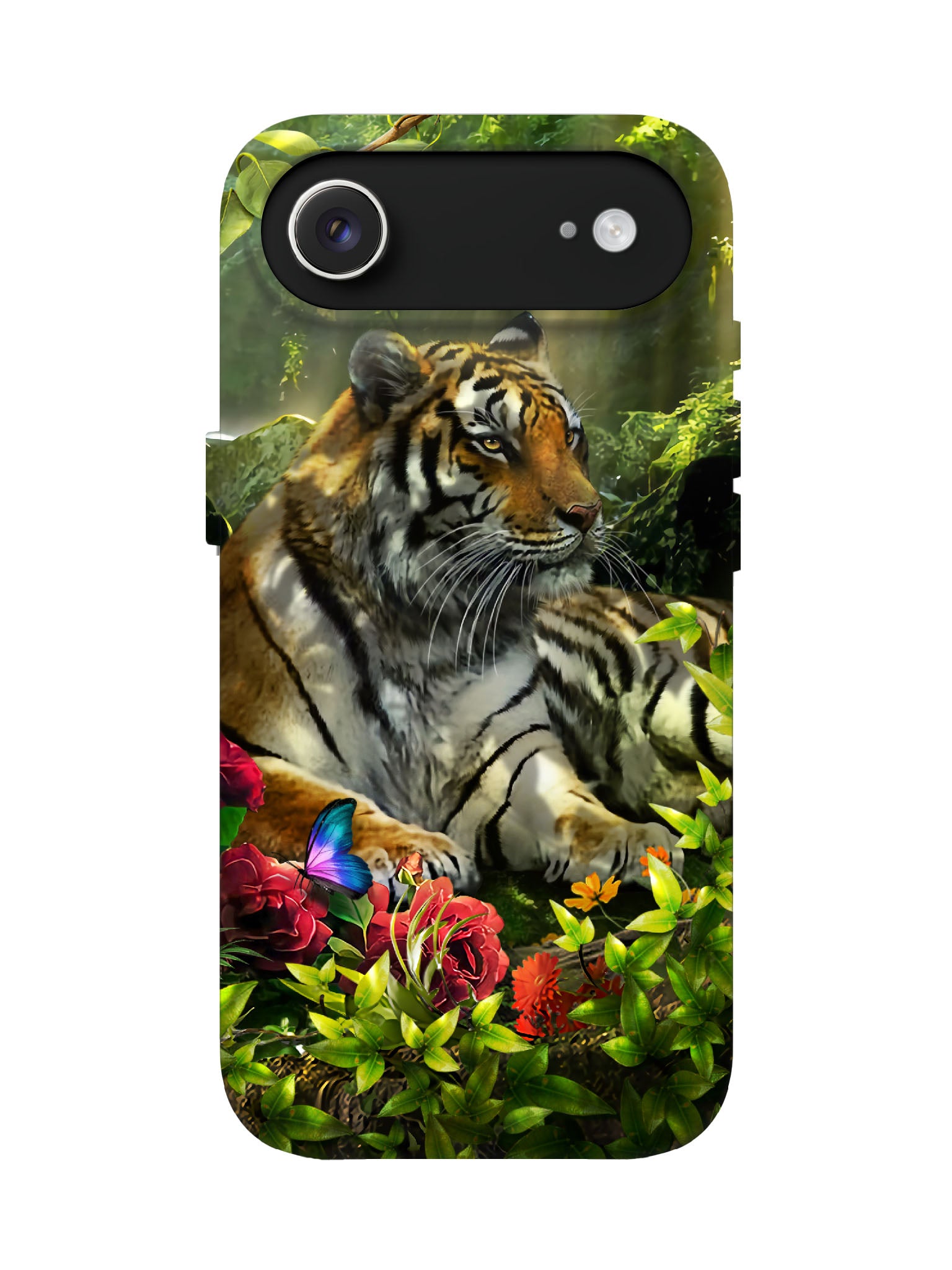 Tiger in Jungle with Butterflies Edgy Statement Protective Phone Case