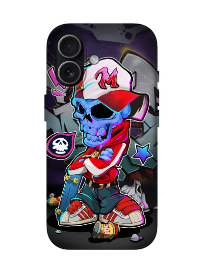 Skull with Cap and Skateboard Edgy Cyberpunk Tough Phone Case