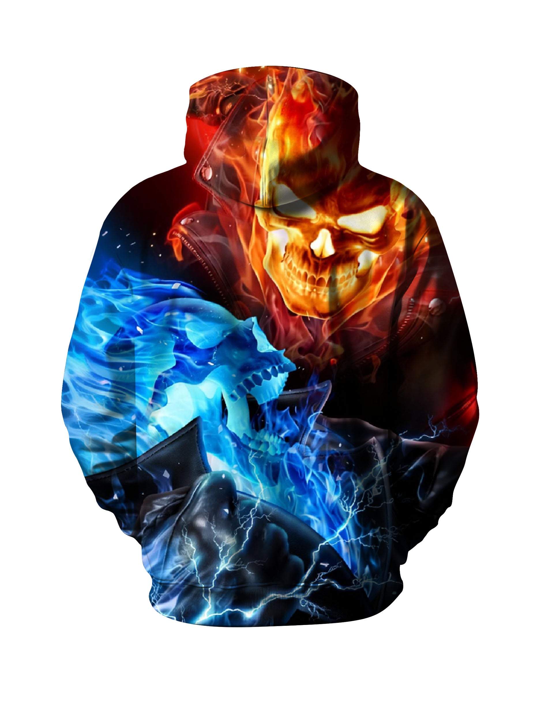 Unisex 3D All Over Print Hoodie Fire and Ice Skull Streetwear Pullover Soft Comfortable Cotton Blend