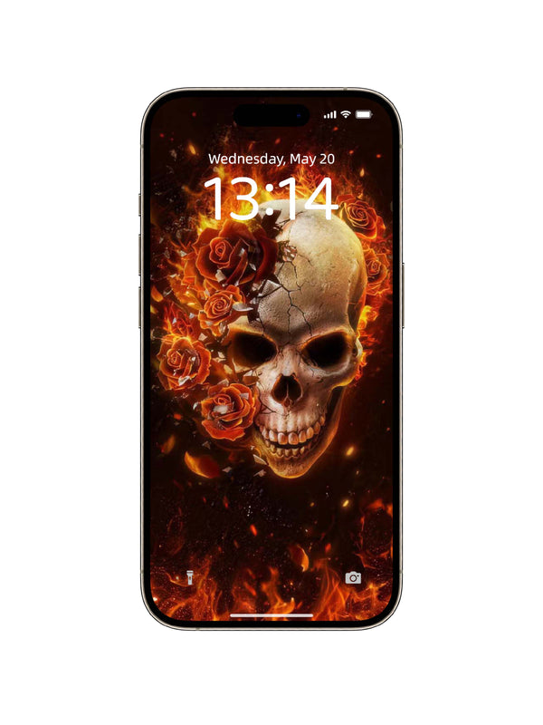 Cracking Fire Rose Skull Digital Wallpaper