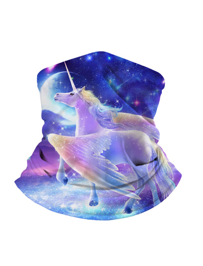Neck Gaiter with 3D all over print featuring galaxy nebula and winged unicorn, Aesthetic style, unisex, soft stretchy, UV protection