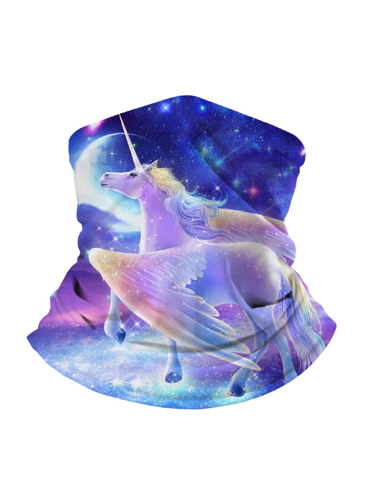 Neck Gaiter with 3D all over print featuring galaxy nebula and winged unicorn, Aesthetic style, unisex, soft stretchy, UV protection