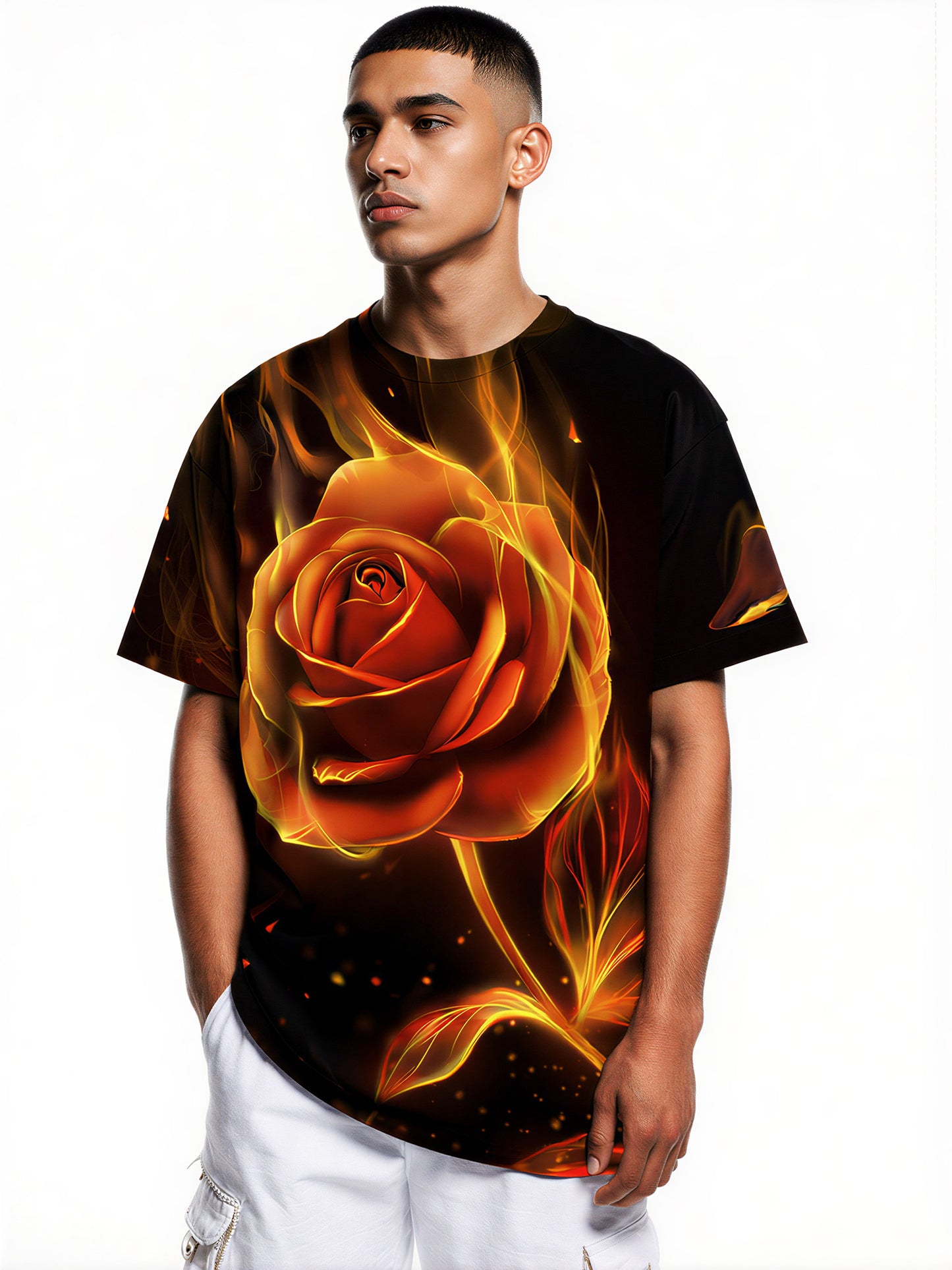3D Fire Flower Flaming Rose Graphic All Over Print T-Shirt for Men Women