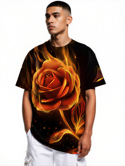 3D Fire Flower Flaming Rose Graphic All Over Print T-Shirt for Men Women