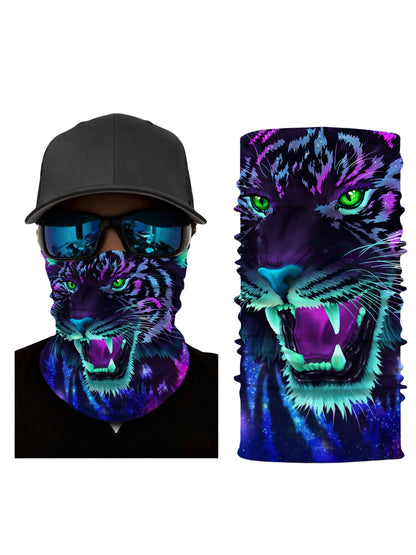 Neck Gaiter with 3D All Over Print Neon Cyber Tiger Galaxy Design, Streetwear Aesthetic Unisex Tube Face Mask, Soft Stretchy & UV Protection