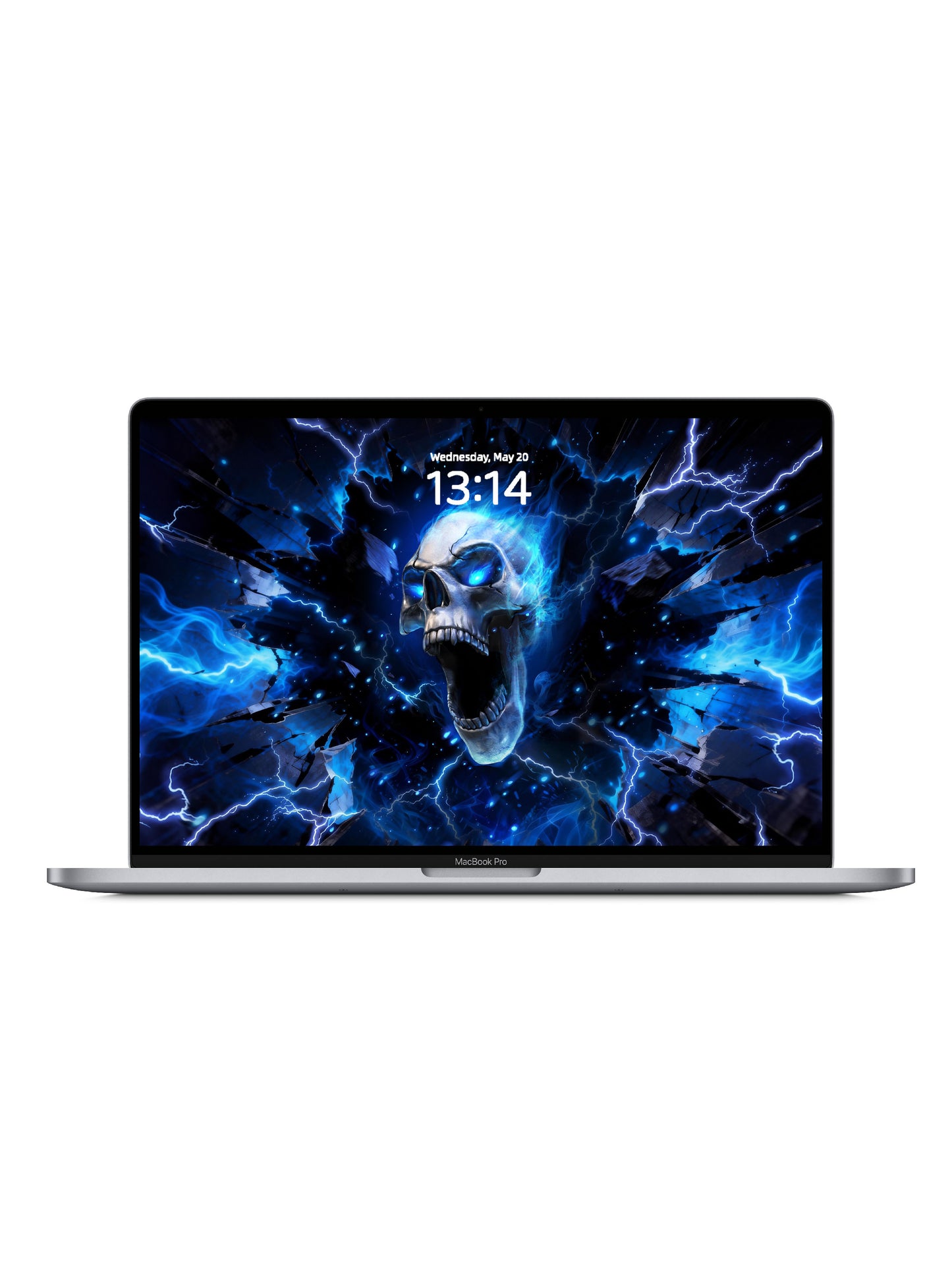 Roaring Blue Flame Skull Digital Wallpaper