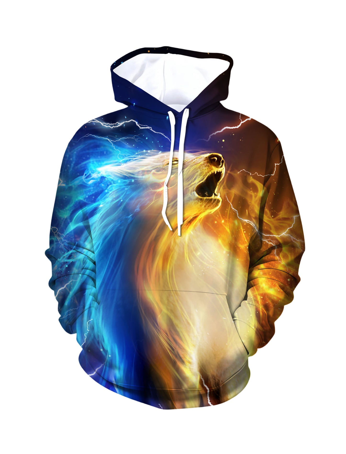 Men Women 3D All Over Print Hoodie Fire Wolf Lightning Cosmic Design Unisex Pullover Sweatshirt