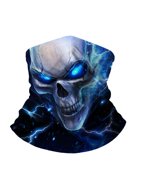 Unisex 3D All Over Print Glowing Blue Skull in Lightning Neck Gaiter – Gothic Edgy Aesthetic Breathable Windproof Tube Mask for Daily & Outdoor Wear