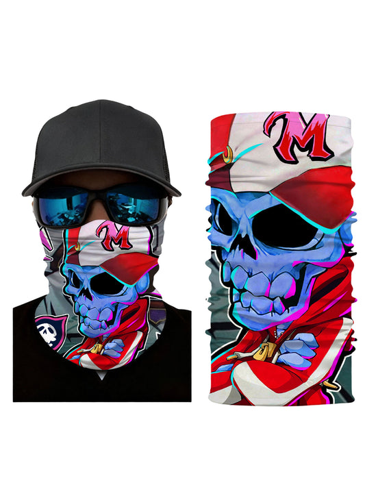 Tube Face Mask with 3D all over print graffiti skull in red cap and jacket, Streetwear style unisex breathable fabric for outdoor use