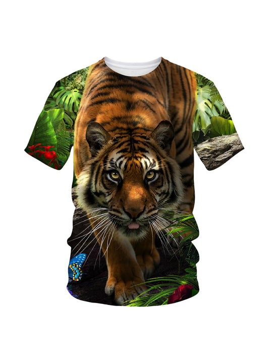 Tiger Jungle 3D All Over Print T-Shirt for Men Women, Wild Animal Graphic Pullover Sweatshirt