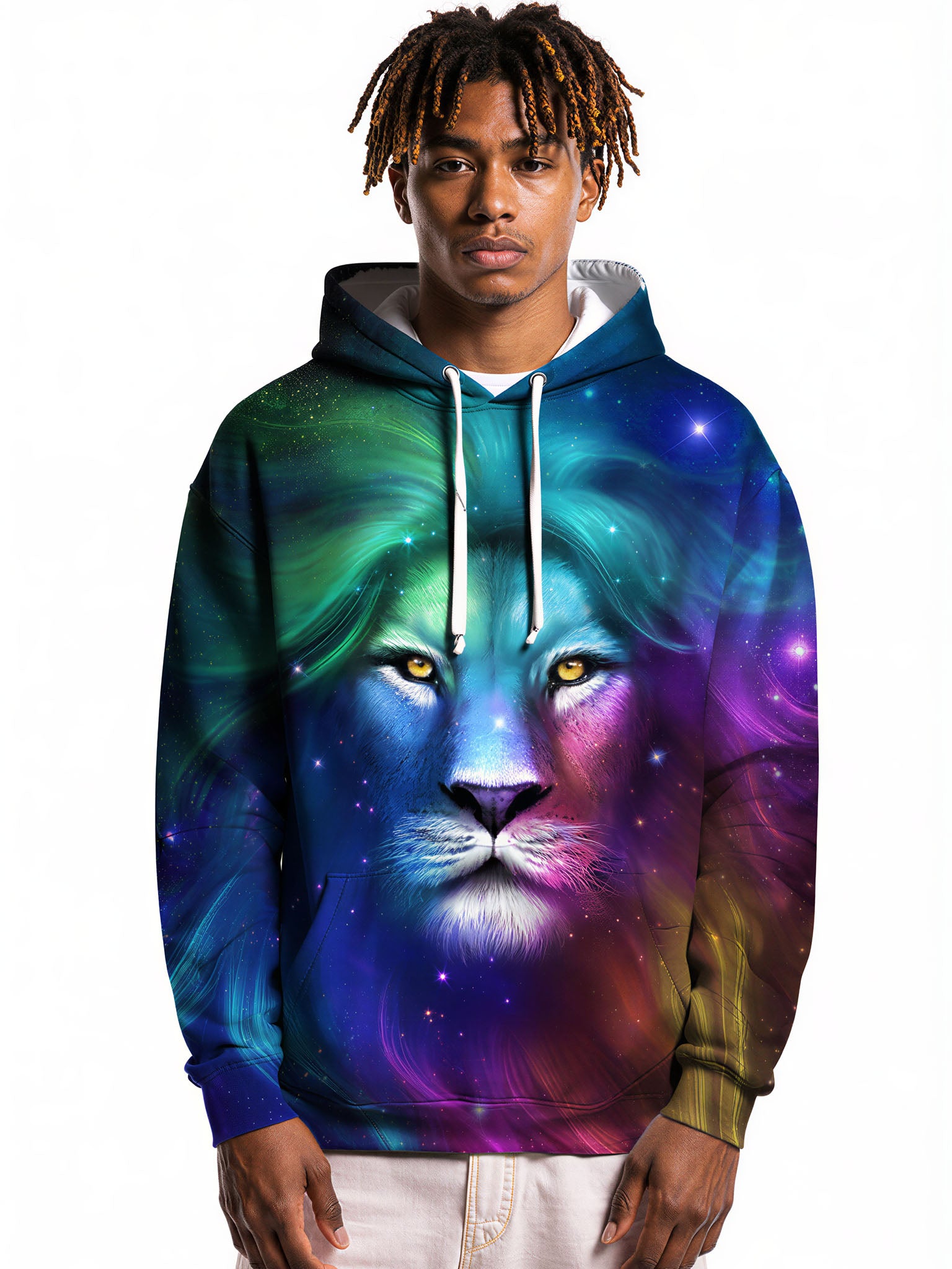 3D All Over Print Lion Galaxy Hoodie for Men Women, Cosmic Space Art Sweatshirt