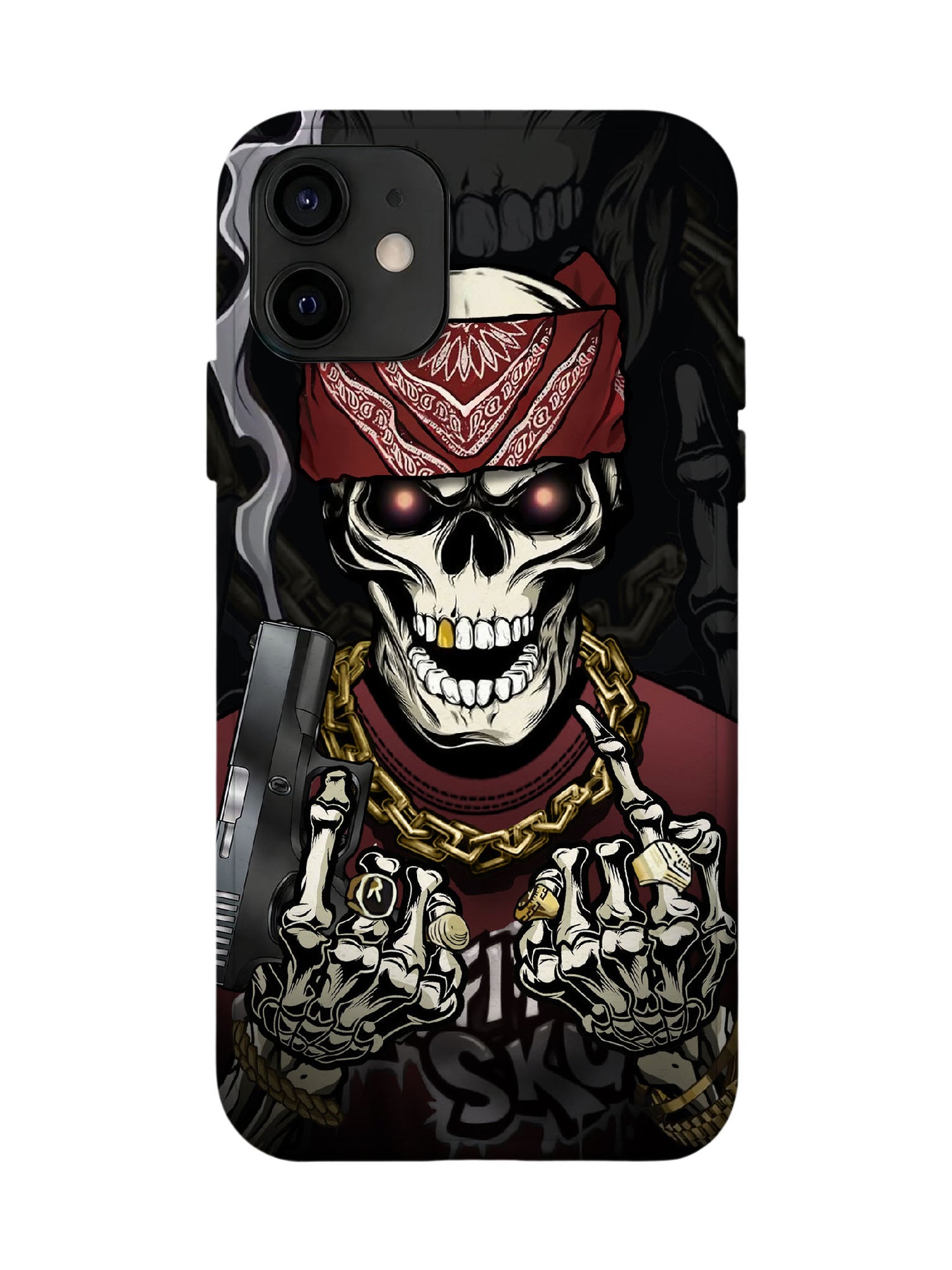 Skull with Bandana and Gun Edgy Hardcore Tough Phone Case
