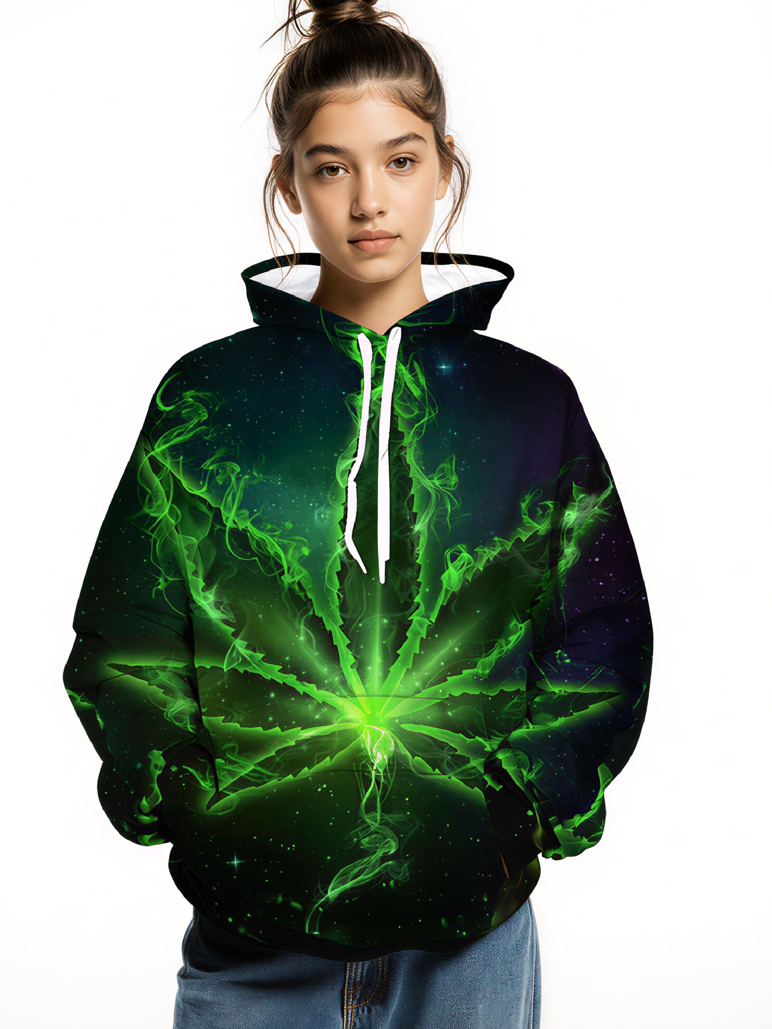 Glowing Cannabis Leaf 3D All Over Print Hoodie Unisex Streetwear Soft Comfortable Cotton Blend