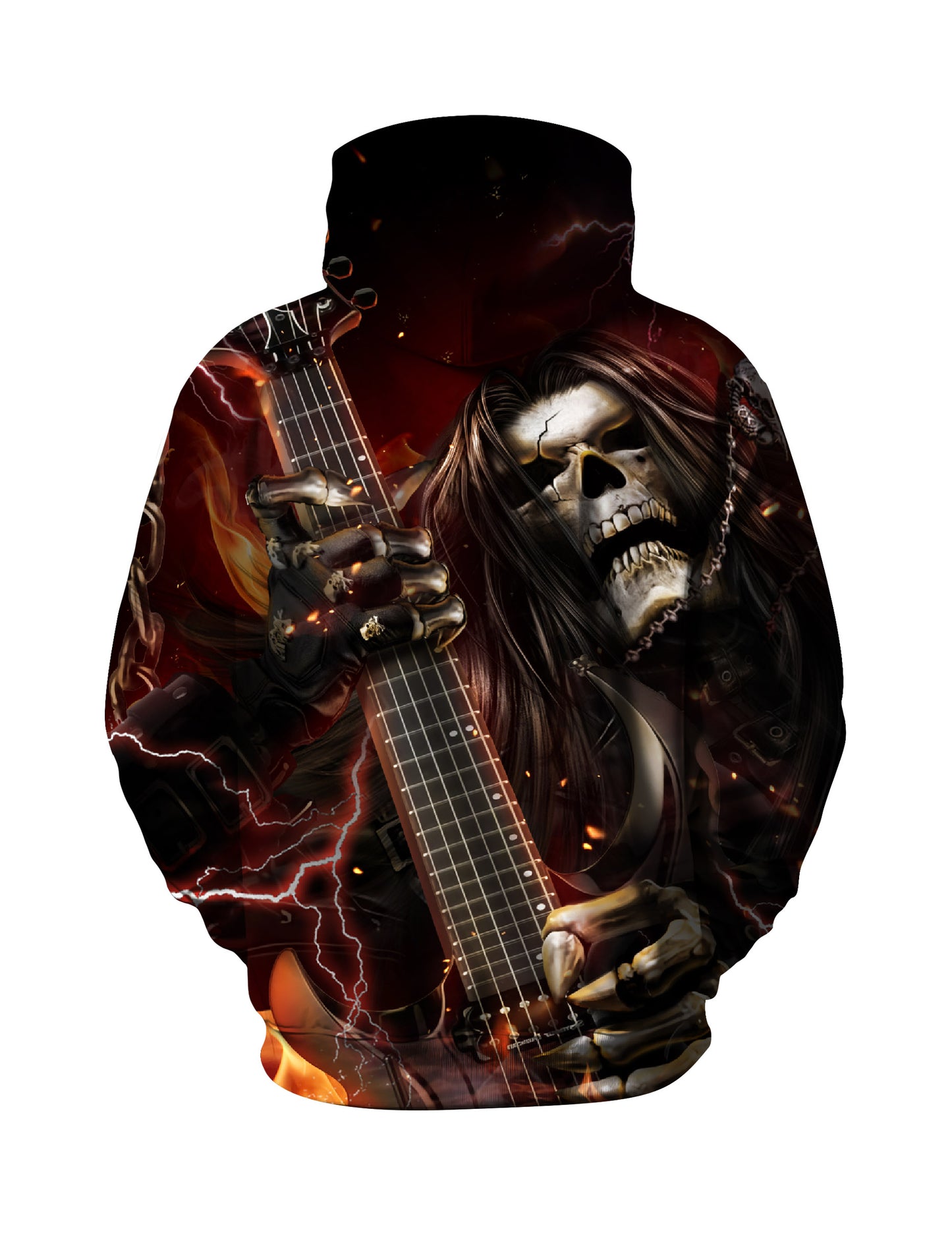Hoodie 3D All Over Print Skull Guitar Rock Streetwear Unisex Cotton Blend