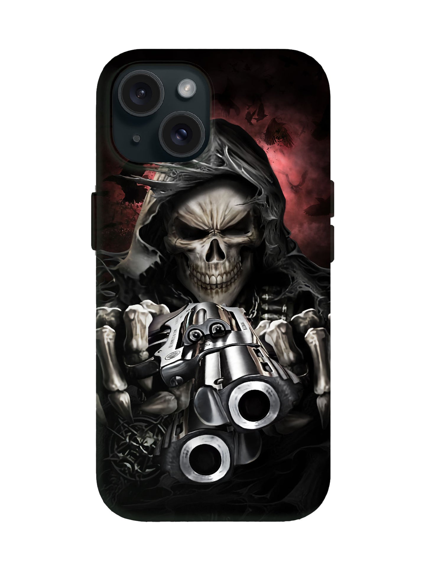 Skull with Revolver Edgy Gothic Tough Phone Case