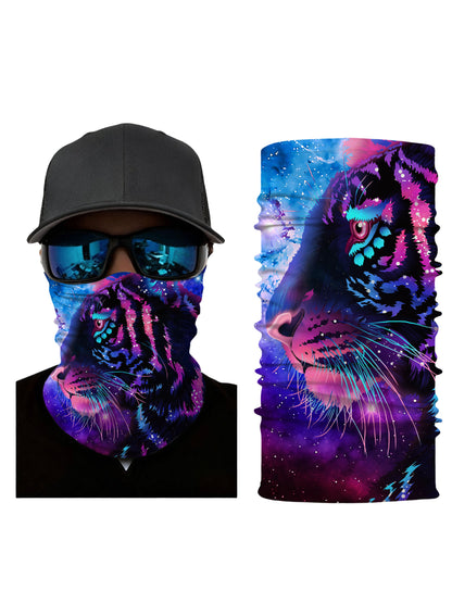 Neck Gaiter with 3D All Over Print Galaxy Nebula Tiger Design, Aesthetic Streetwear Unisex Face Cover, Soft Stretchy Breathable Fabric for Outdoor Use