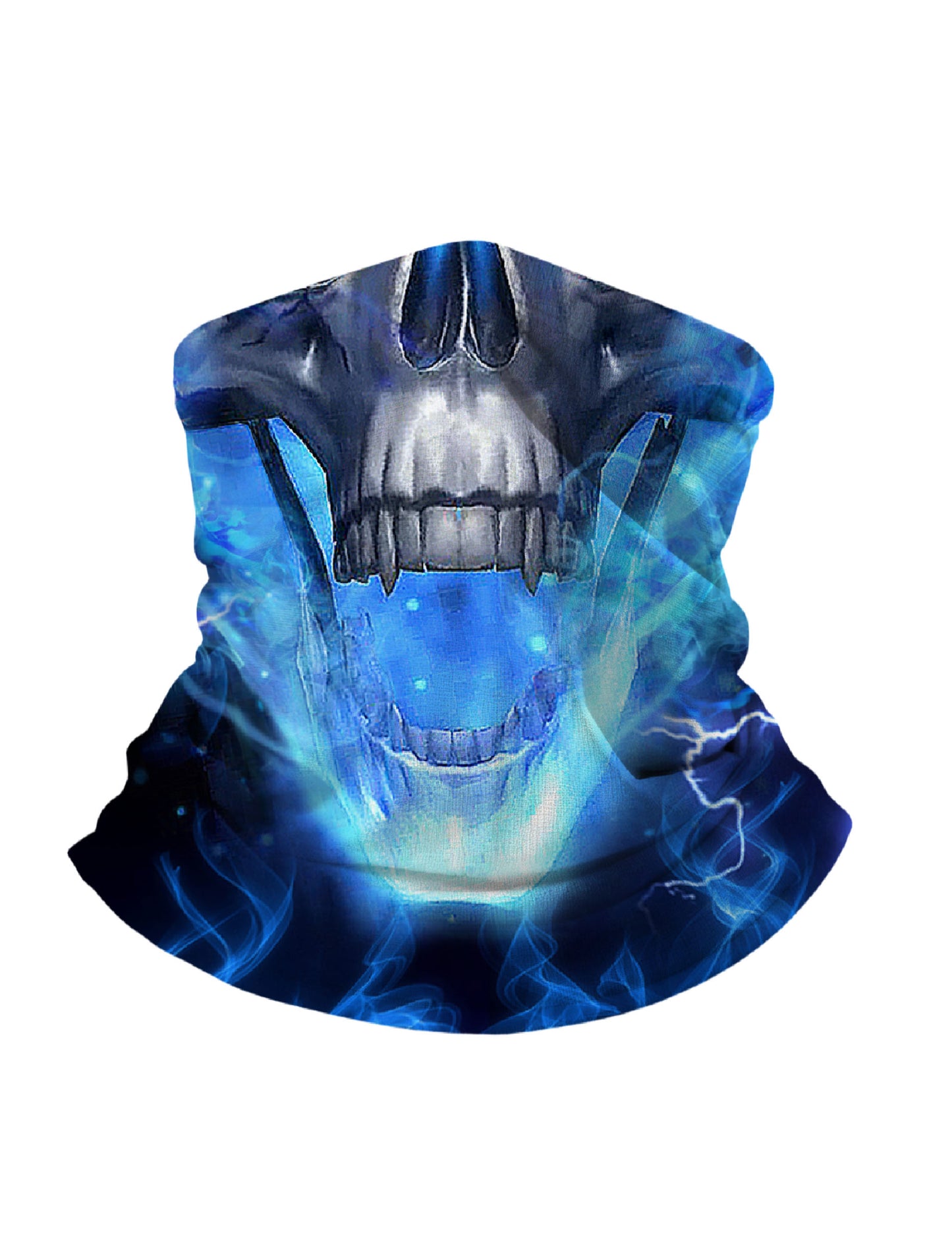 Unisex 3D Blue Lightning Skull Neck Gaiter – Punk Gothic Streetwear Tube Mask, Breathable for Outdoor & Daily Use