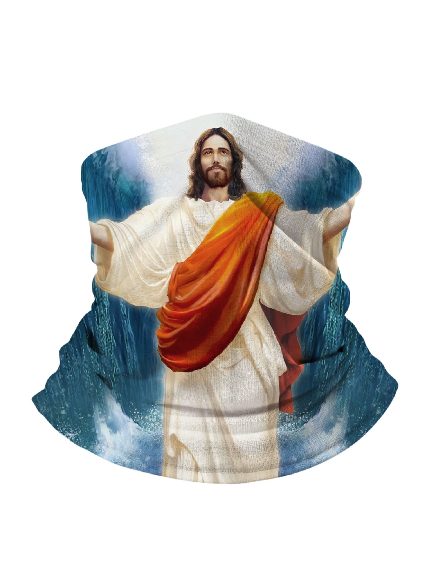 Neck Gaiter with 3D All Over Print Featuring Serene Jesus in Flowing Robe Amidst Ocean Waves, Aesthetic Vintage Religious Art Design, Unisex Soft Stretchy Breathable Fabric for Daily Wear