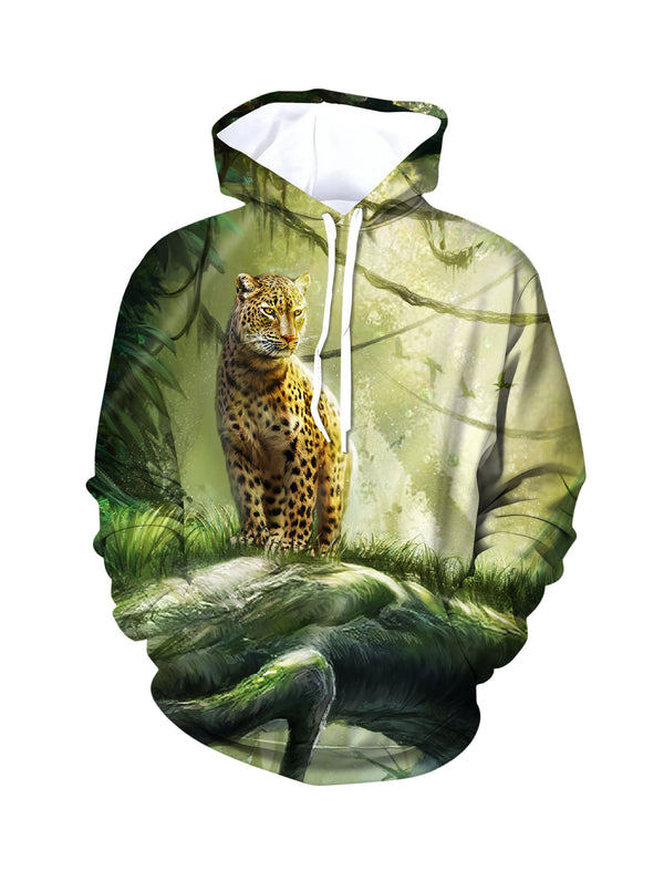 Leopard Jungle 3D All Over Print Hoodie for Men Women, Wild Animal Graphic Pullover Sweatshirt