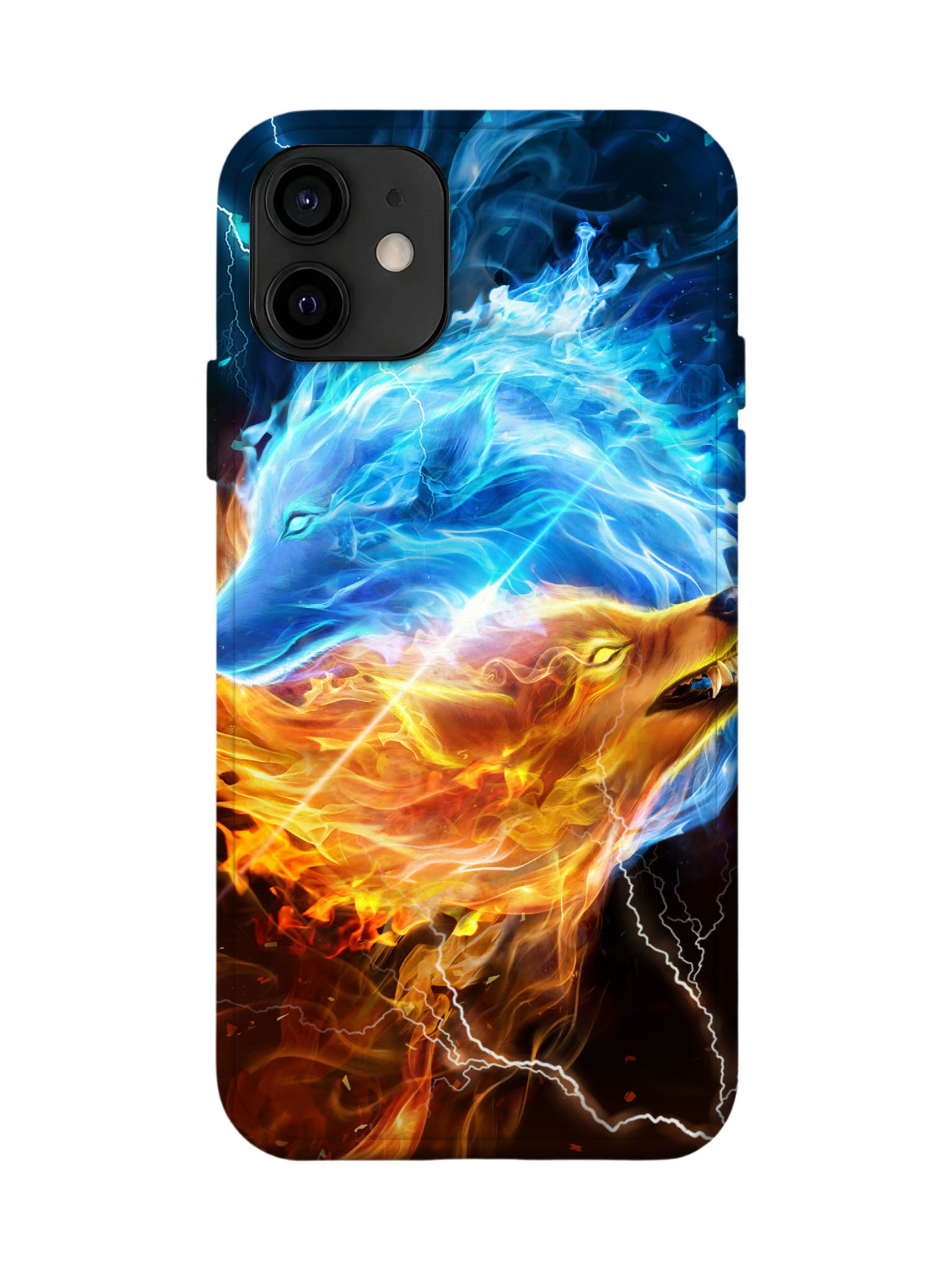 Dual Wolf Flame Lightning Edgy Tough Phone Case