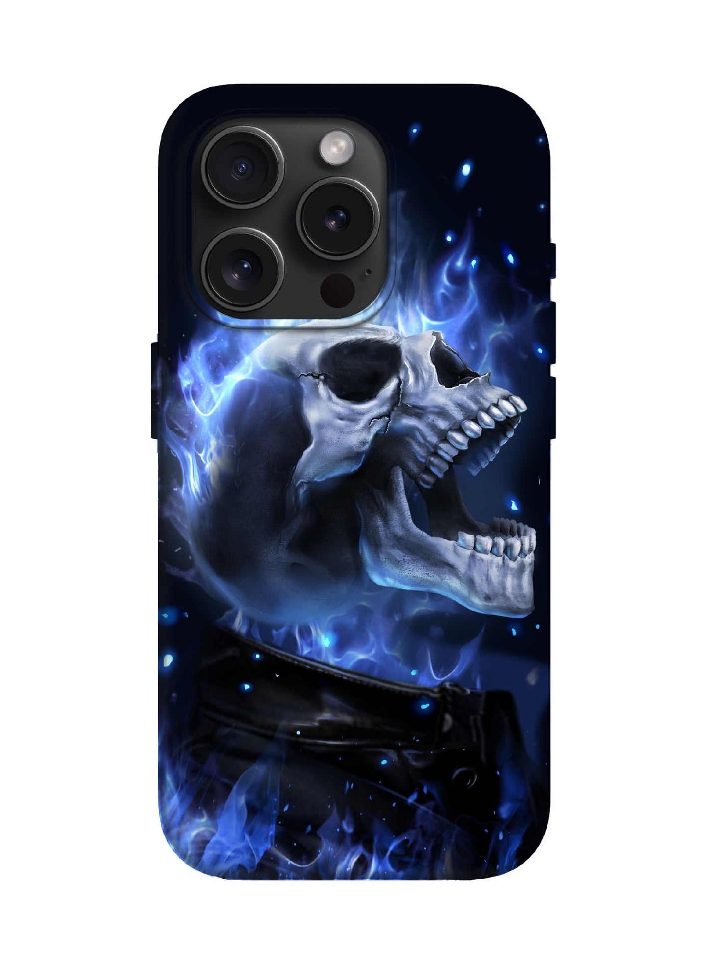 Skull with Blue Flame Edgy Cyberpunk Tough Phone Case