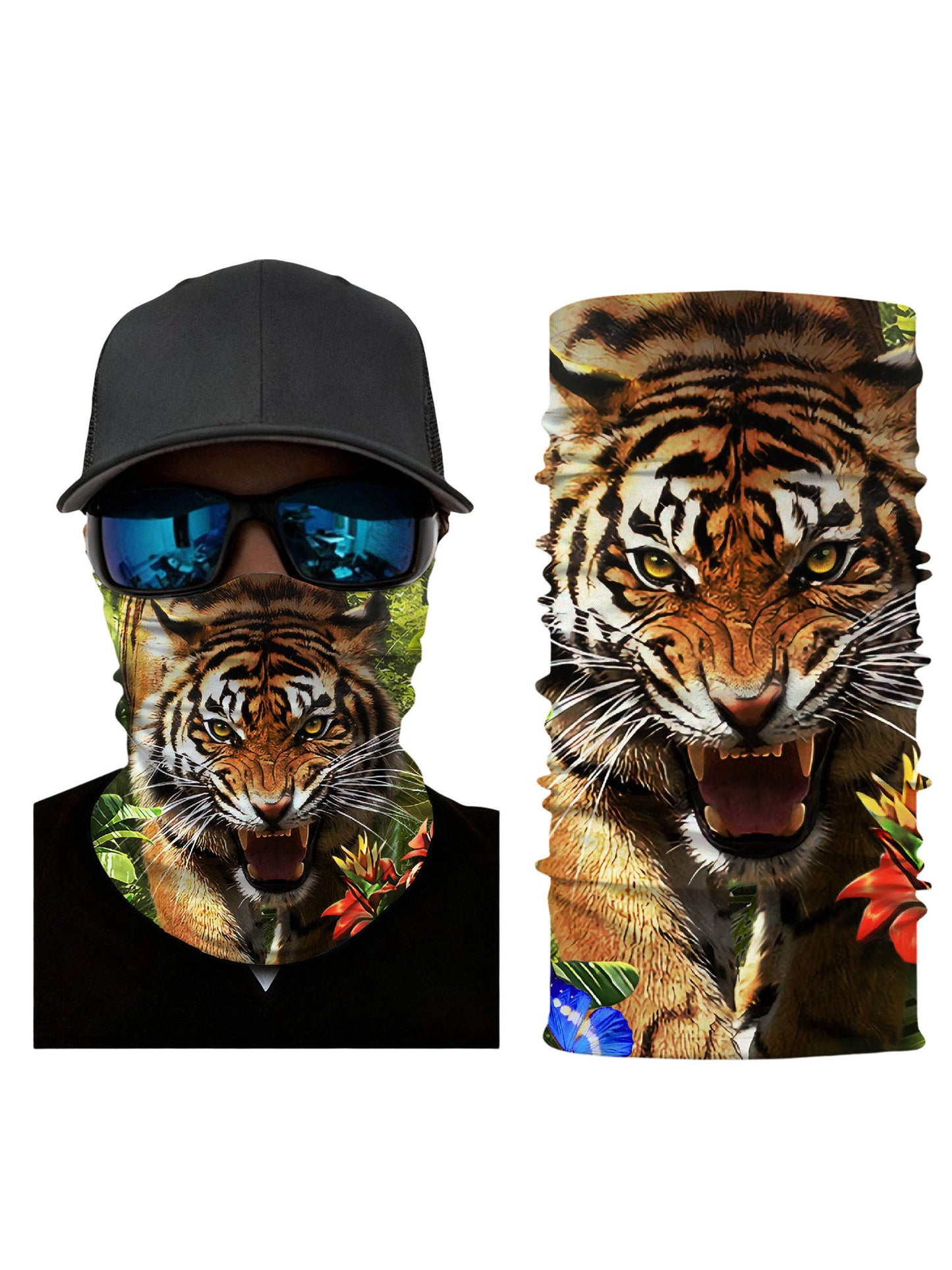 Unisex 3D Roaring Tiger in Jungle Neck Gaiter – Breathable Windproof UV Protection Face Cover