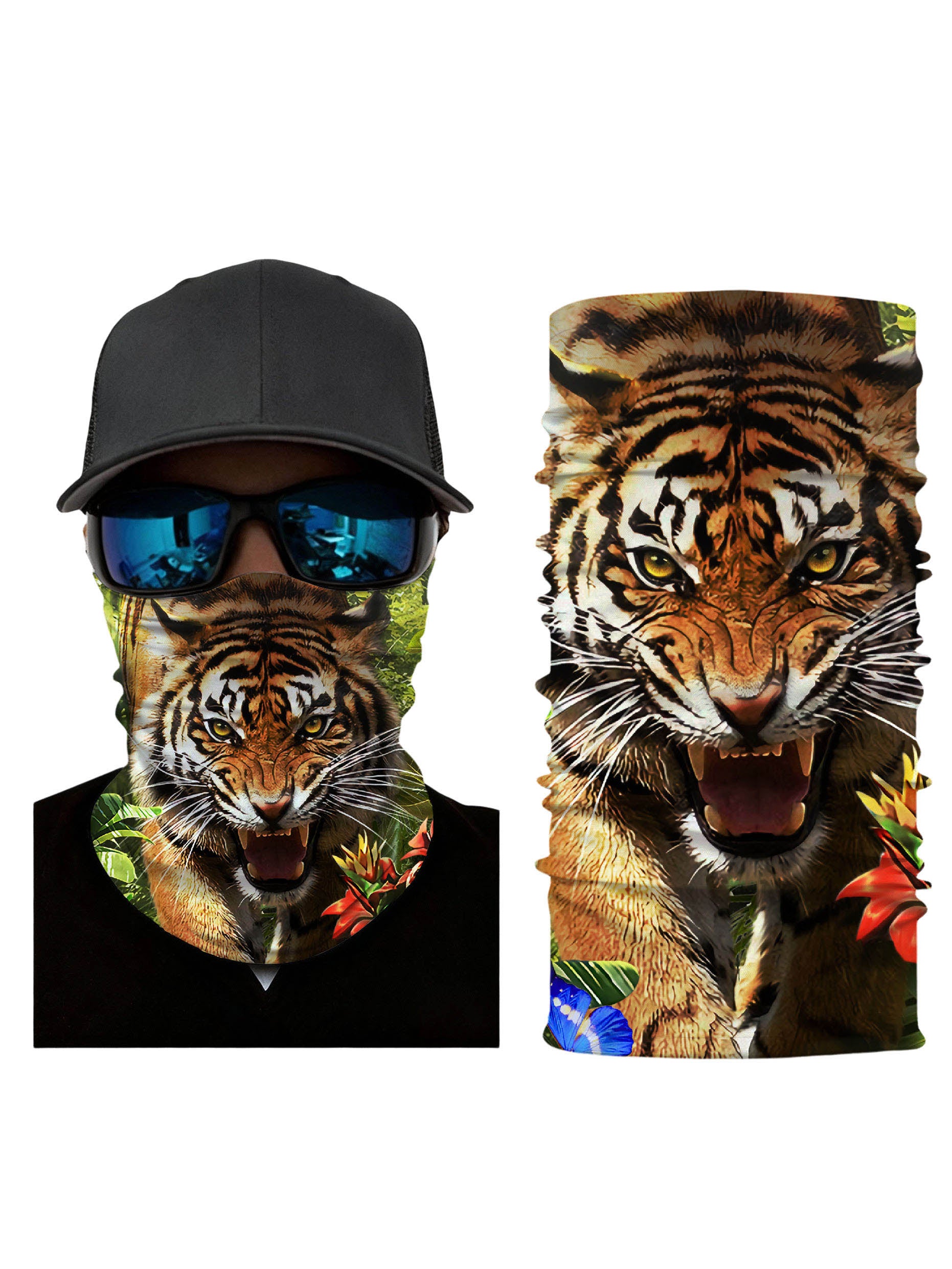 Unisex 3D Roaring Tiger in Jungle Neck Gaiter – Breathable Windproof UV Protection Face Cover