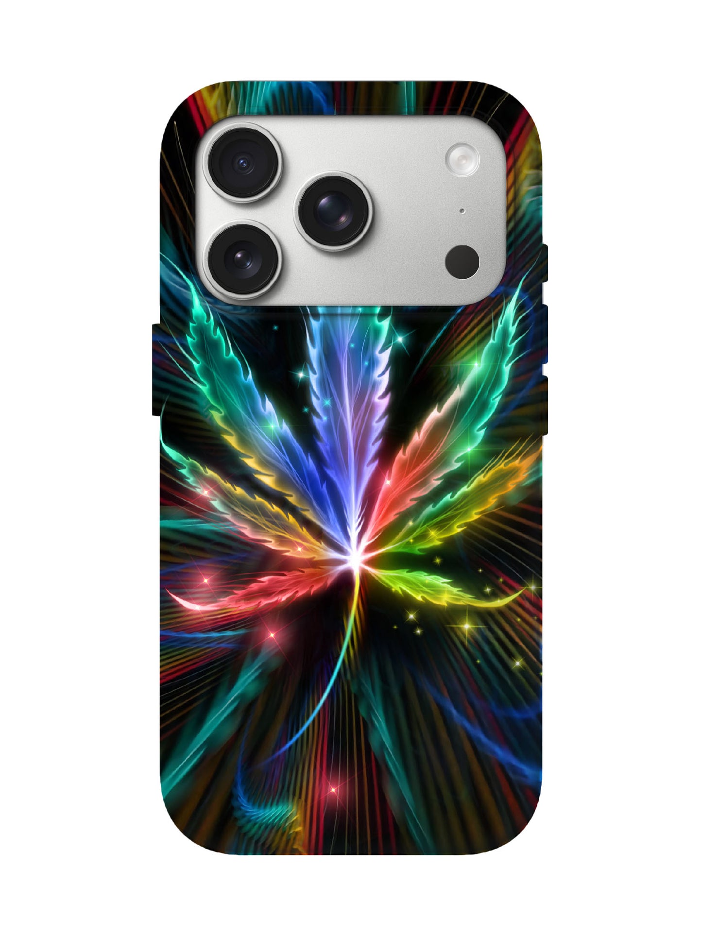 Neon Cannabis Leaf Edgy Cyberpunk Protective Phone Case