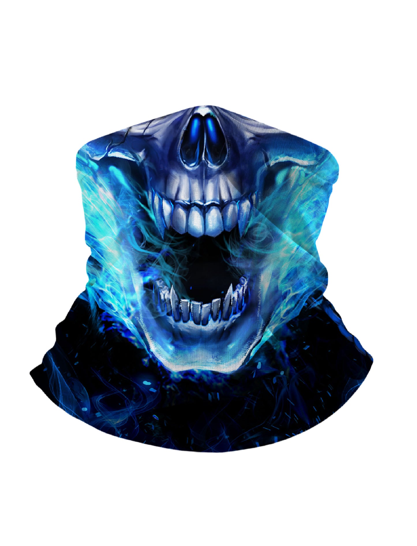 Menacing Blue Fire Skull 3D Print Neck Gaiter – Unisex Gothic Aesthetic Face Mask