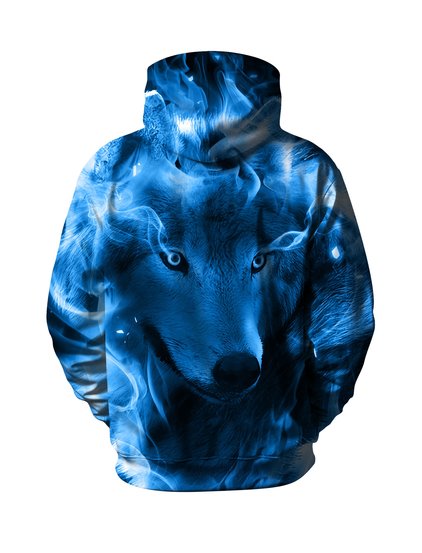3D All Over Print Wolf Hoodie for Men Women Blue Flame Art Style Pullover Sweatshirt