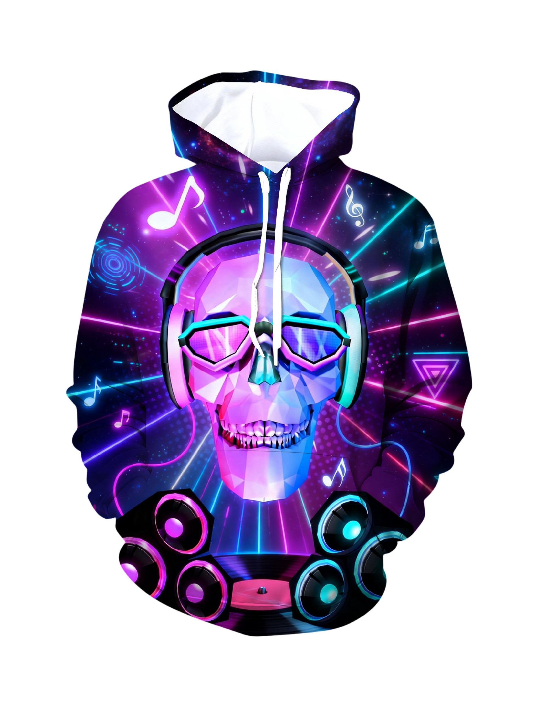Neon Skull DJ Hoodie 3D All Over Print Unisex Streetwear Cotton Blend
