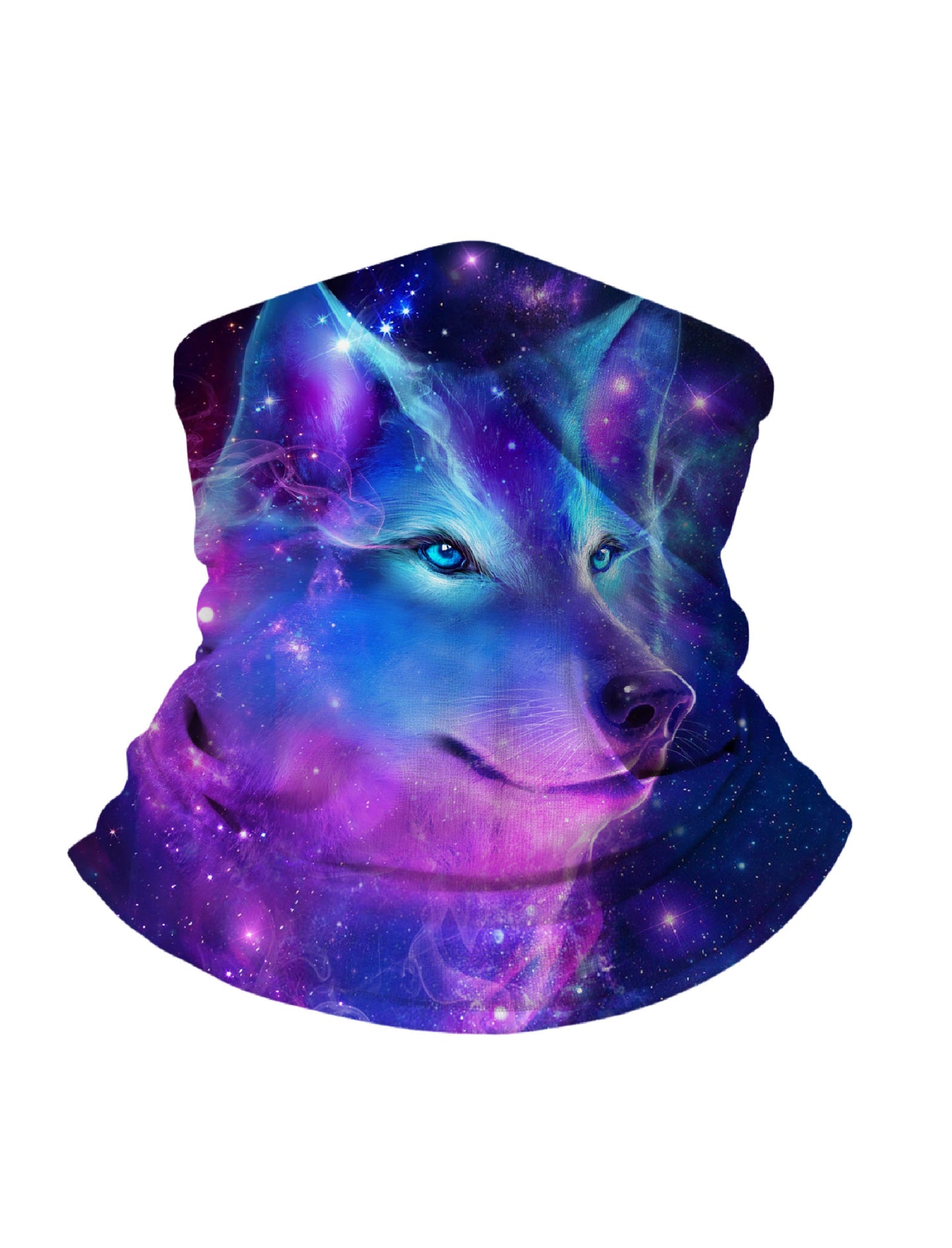 Unisex Neck Gaiter with 3D all over print galaxy nebula wolf design, Aesthetic style, breathable fabric, soft stretchy, UV protection for outdoor activities