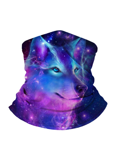 Unisex Neck Gaiter with 3D all over print galaxy nebula wolf design, Aesthetic style, breathable fabric, soft stretchy, UV protection for outdoor activities
