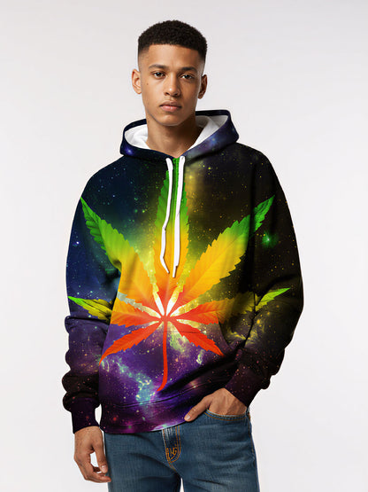 Cosmic Rainbow Cannabis Leaf 3D All-Over Print Unisex Pullover