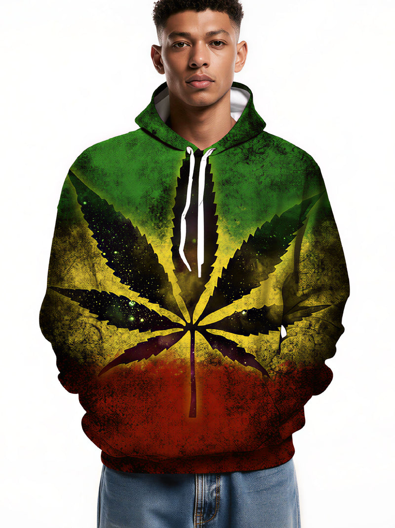 3D Printed Rasta Gradient Cannabis Hoodie – Men & Women’s Reggae Casual Wear