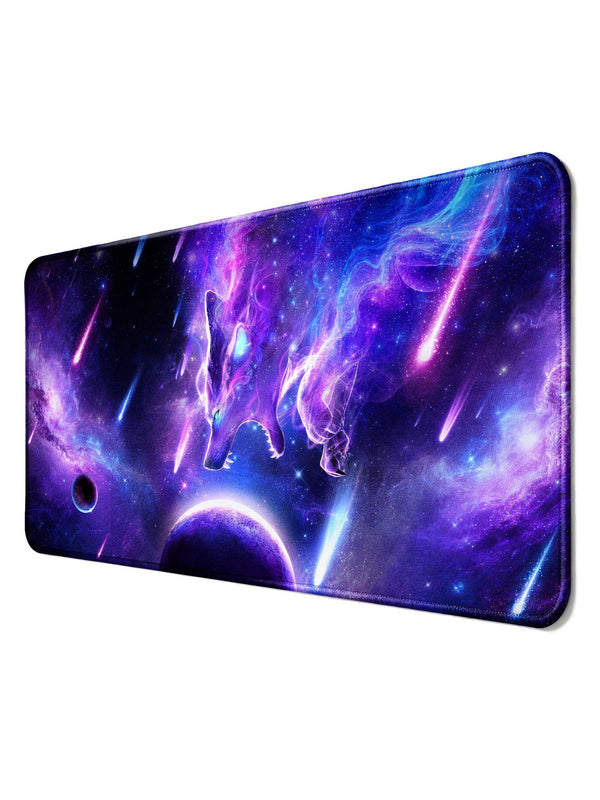 Two Cosmic Wolves (Roaring & Translucent) With Planets & Nebula Desk Mat